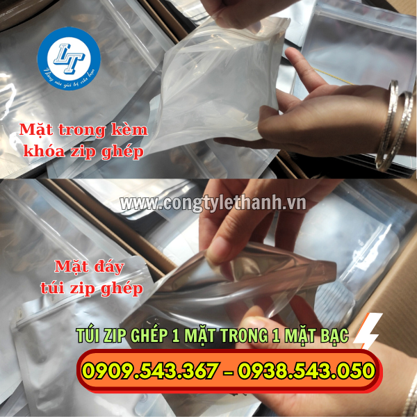 TÚI ZIP GHÉP 1 MẶT TRONG 1 MẶT BẠC cấu tạo túi zip ghép