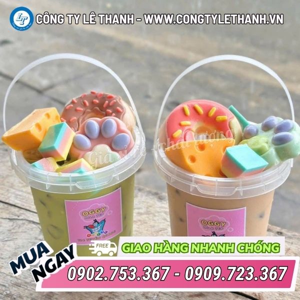 Xô nhựa tròn đựng trà sữa, trà trái cây nhiều dung tích giá sỉ Xô nhựa tròn trà sữa đựng nước uống đẹp mắt