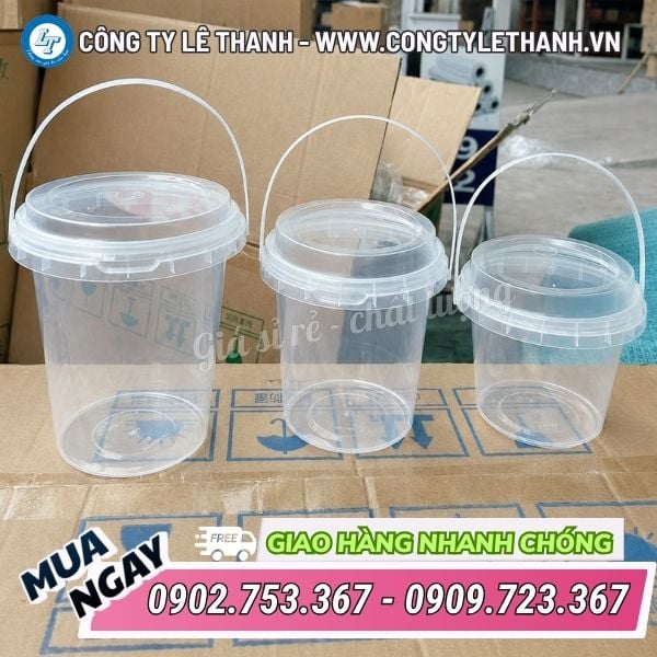 Xô nhựa tròn đựng trà sữa, trà trái cây nhiều dung tích giá sỉ Xô nhựa tròn trà sữa đa dạng kích thước