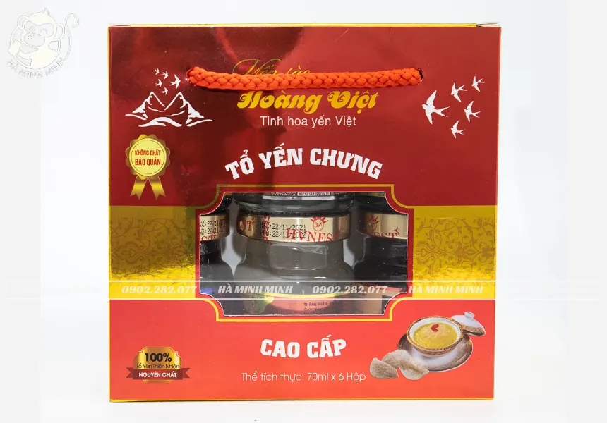 Hộp cao cấp_ 6 hũ yến sào Hoàng Việt mix 6 vị - 70ml