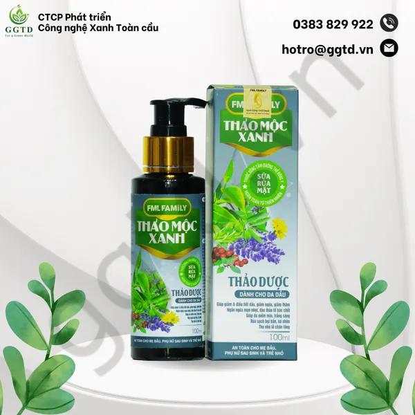 Sữa Rửa Mặt Thảo Mộc Xanh dành cho da dầu (lọ nắp nhấn 100ml)