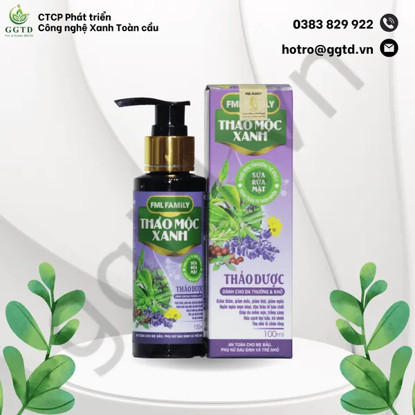 Sữa Rửa Mặt Thảo Mộc Xanh dành cho da thường và da khô (lọ nắp nhấn 100ml)