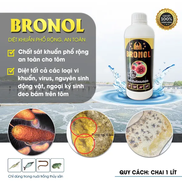 BRONOL - diệt khuẩn, đốm đen, sứa nước trong ao tôm