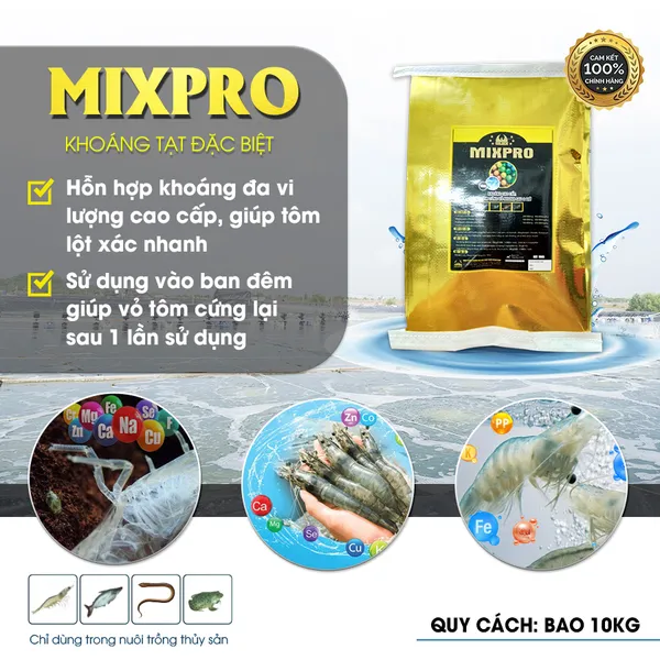 MIXPRO - Khoáng cao cấp, giúp tôm nhanh cứng vỏ sau 2 giờ