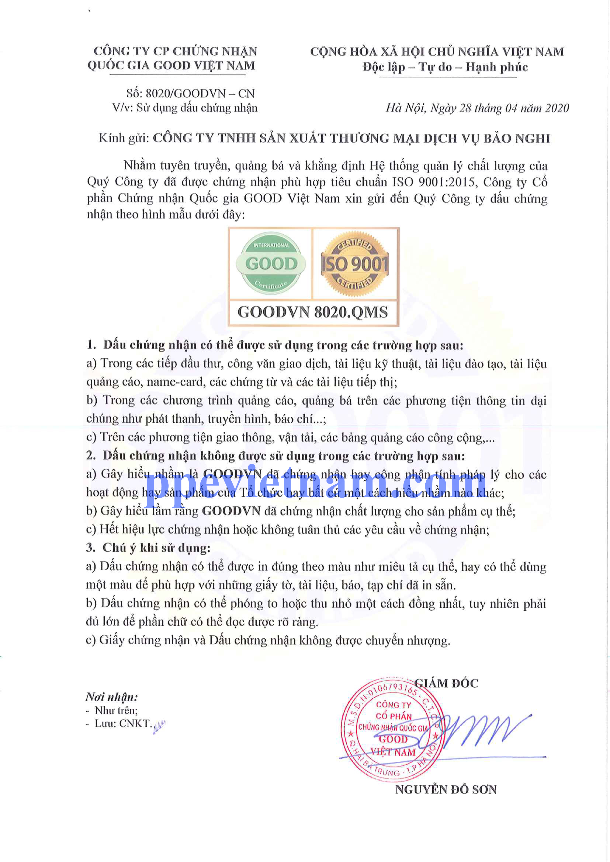 CÔNG BỐ ĐẠT CHỨNG NHẬN ISO 9001:2015