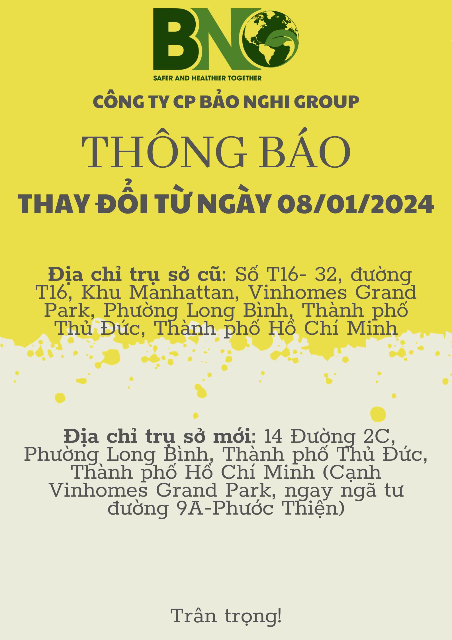 THÔNG BÁO THAY ĐỔI ĐỊA CHỈ TRỤ SỞ CÔNG TY