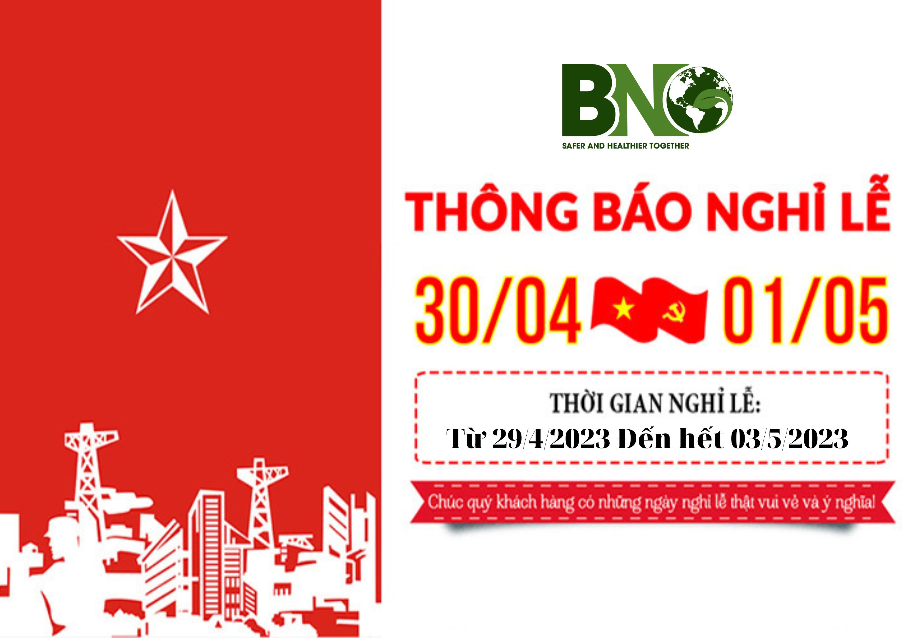 THÔNG BÁO NGHỈ LỄ 30/4 1/5/2023