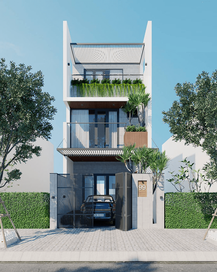 Các lưu ý về mặt không gian khi thiết kế nhà ống có chỗ để xe ô tô