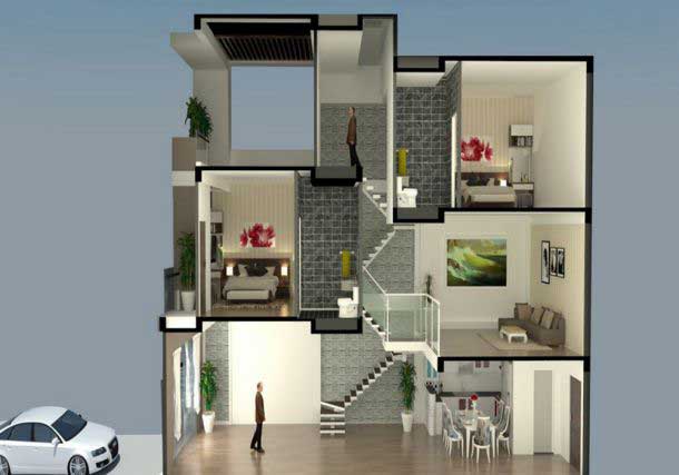 Mẫu nhà ống lệch tầng độc đáo