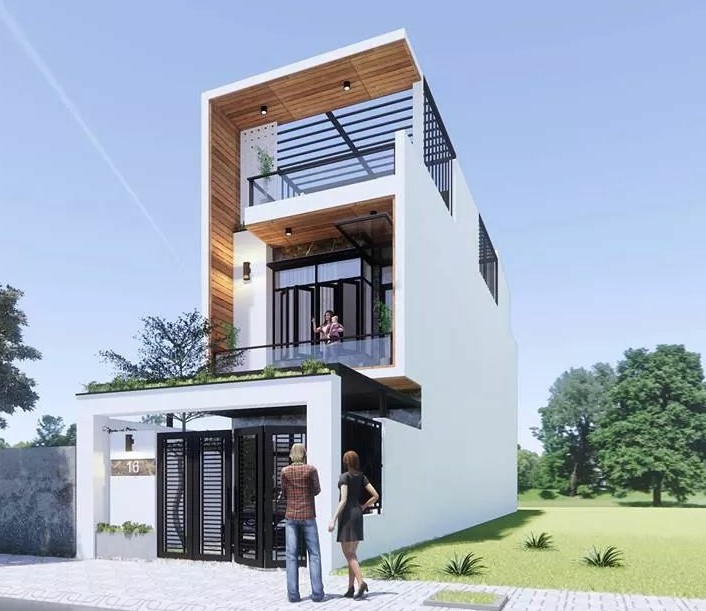Mẫu nhà phố 3 tầng 4x15m có tum và gác lửng