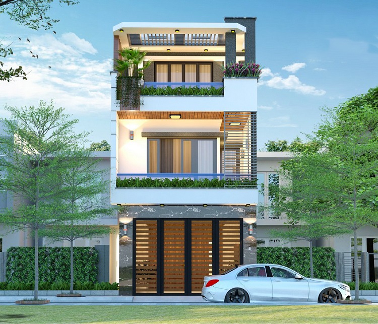 Thiết kế nhà ống 3 tầng 5x20 nhiều không gian xanh