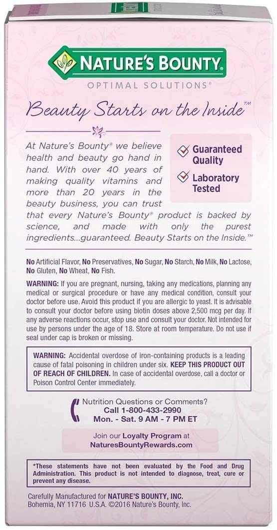 Nature's Bounty Optimal Solutions Hair, Skin & Nails Extra Strength, 250  Softgels