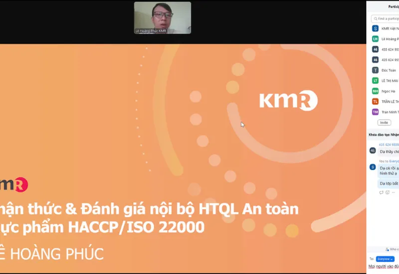 KMR ACADEMY TỔ CHỨC KHÓA ĐÀO TẠO TRỰC TUYẾN VỀ NHẬN THỨC & ĐÁNH GIÁ NỘI BỘ HTQL AN TOÀN THỰC PHẨM ISO 22000/HACCP NGÀY 01&02/03/2025 KMR ACADEMY TỔ CHỨC KHÓA ĐÀO TẠO TRỰC TUYẾN VỀ NHẬN THỨC & ĐÁNH GIÁ NỘI BỘ HTQL AN TOÀN THỰC PHẨM ISO 22000/HACCP NGÀY 01&02/03/2025