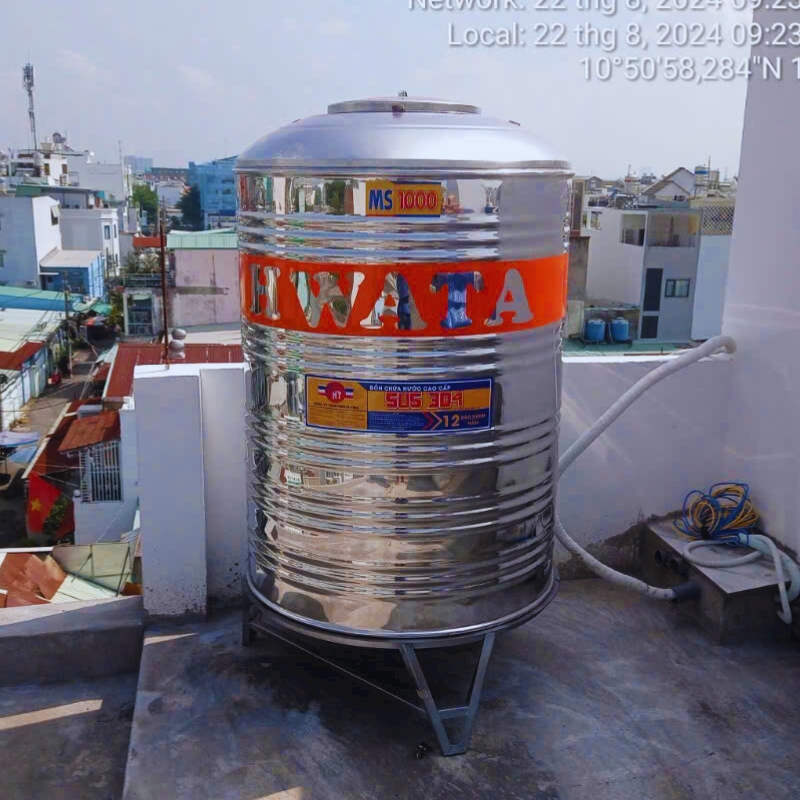 Bồn inox Hwata 1,000L Đứng, Inox SUS 304 BH 12 năm Bồn inox Hwata 1,000L Đứng, Inox SUS 304 BH 12 năm