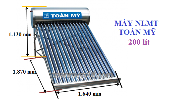 Kích thước Dài, Rông, Cao Máy nước nóng mặt trời Toàn Mỹ 200 Lít F58 dạng ống chân không Kích thước Dài, Rông, Cao Máy nước nóng mặt trời Toàn Mỹ 200 Lít F58 dạng ống chân không