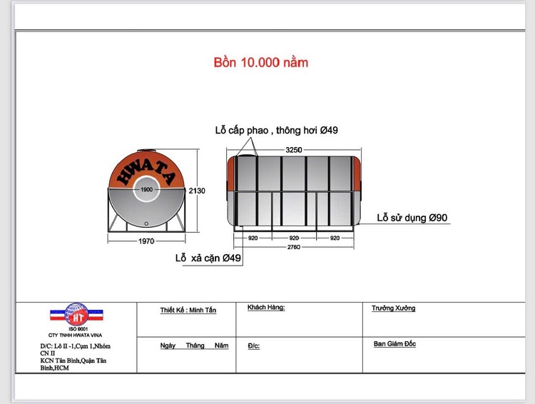 Bản vẽ Bồn nước 10m3 ngang Bản vẽ Bồn nước 10m3 ngang