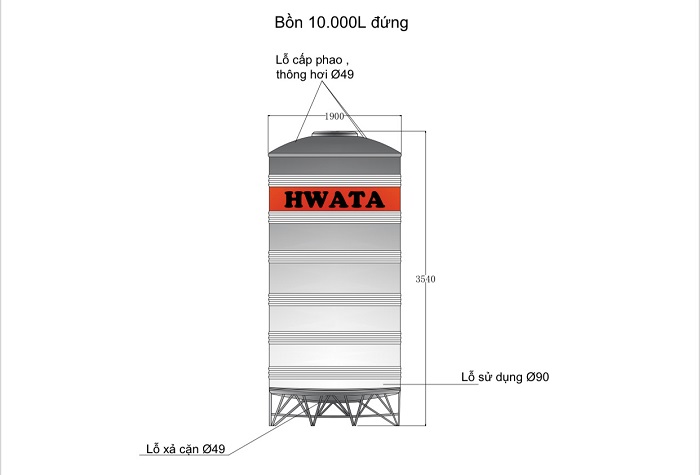 Bồn nước inox Hwata 10.000L đứng Bồn nước inox Hwata 10.000L đứng