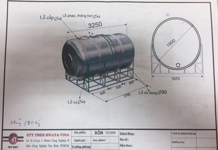 Bồn nước inox Hwata 10.000L NGANG Bồn nước inox Hwata 10.000L NGANG