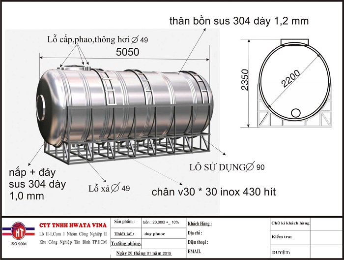 Bồn nước inox Hwata 20.000L NGANG Bồn nước inox Hwata 20.000L NGANG