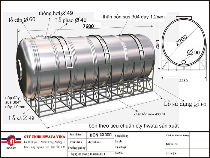 Bồn nước inox Hwata 30.000L NGANG Bồn nước inox Hwata 30.000L NGANG