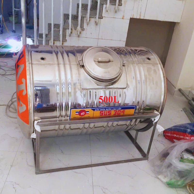Bồn inox Hwata 500L Ngang, Inox SUS 304 BH 12 năm Bồn inox Hwata 500L Ngang, Inox SUS 304 BH 12 năm