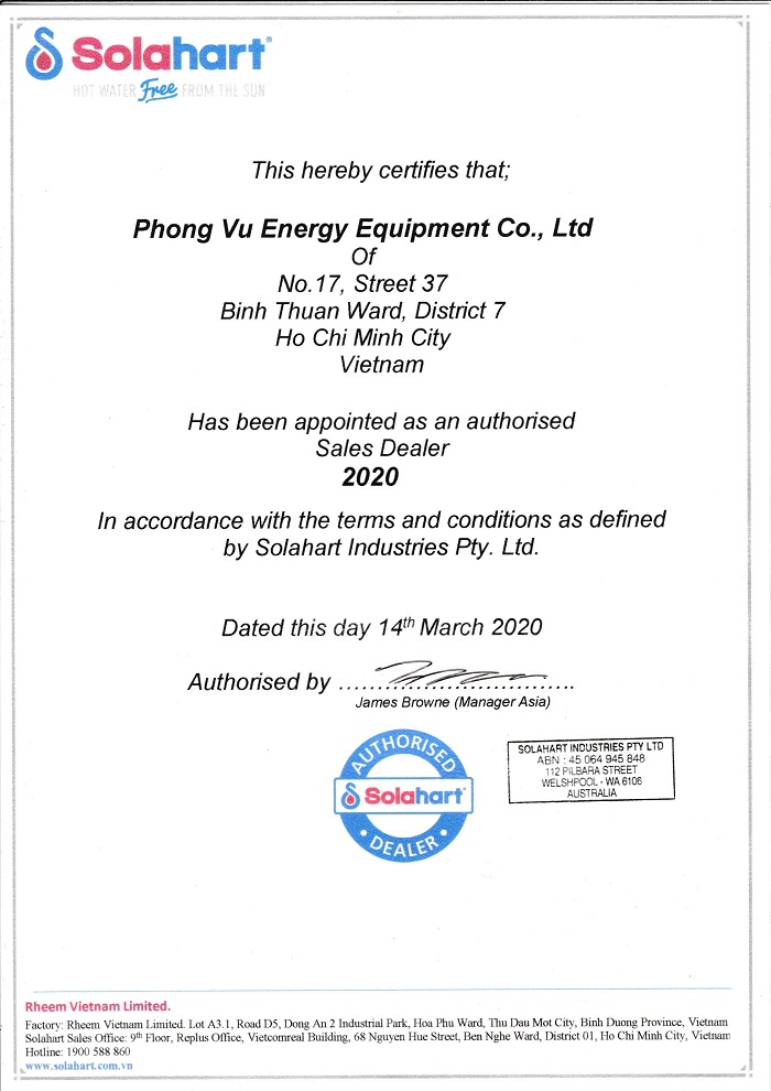 đại lí ủy quyền Solahart đại lí ủy quyền Solahart