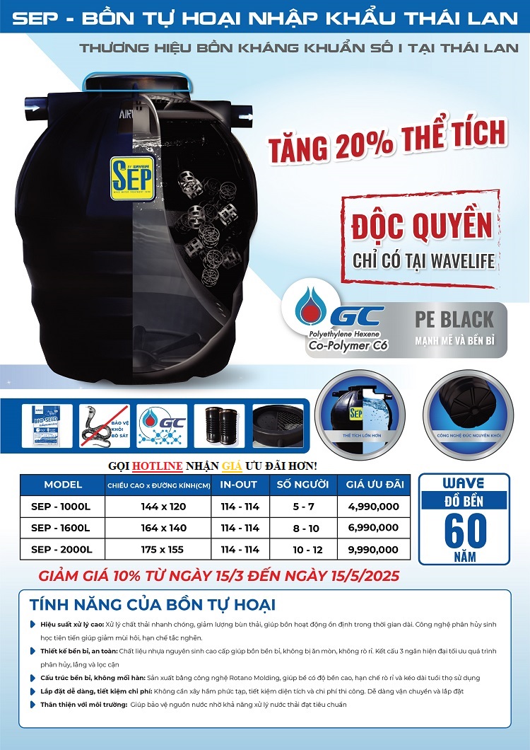 Bòn tự hoại Nhập khẩu Thái Lan - Khuyễn mãi lớn đến 15/05/2025 Bòn tự hoại Nhập khẩu Thái Lan - Khuyễn mãi lớn đến 15/05/2025