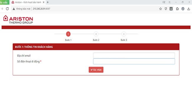 Đăng nhập vào website của Ariston