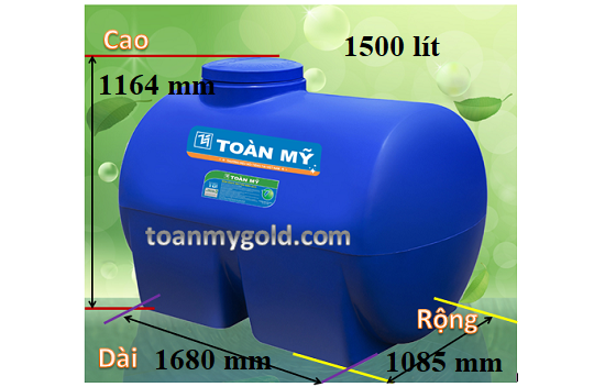 Kích thước sản phẩm Bồn nhựa Toàn Mỹ 1500l ngang Kích thước sản phẩm Bồn nhựa Toàn Mỹ 1500l ngang