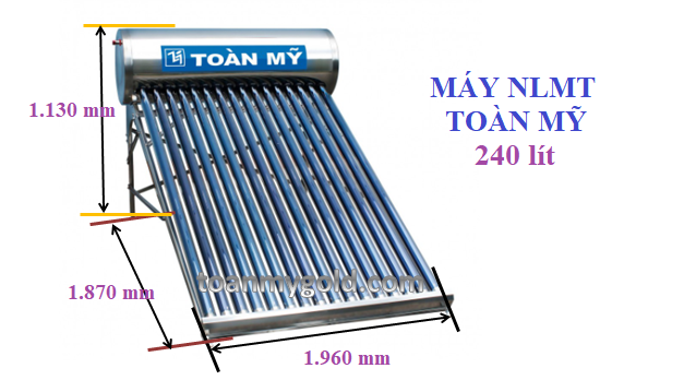 Kích thước máy nước nóng năng lượng mặt trời Toàn Mỹ 240 lít Kích thước máy nước nóng năng lượng mặt trời Toàn Mỹ 240 lít