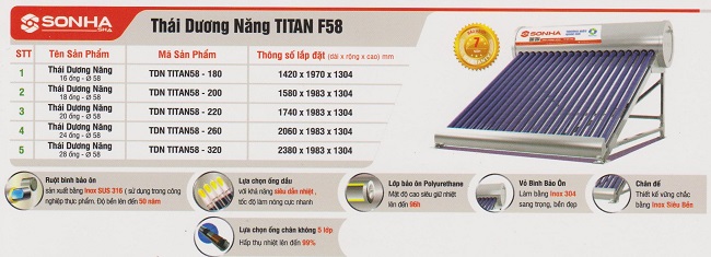 Kích thước máy nước nóng năng lượng mặt trời Sơn Hà Titan 260 lít Kích thước máy nước nóng năng lượng mặt trời Sơn Hà Titan 260 lít
