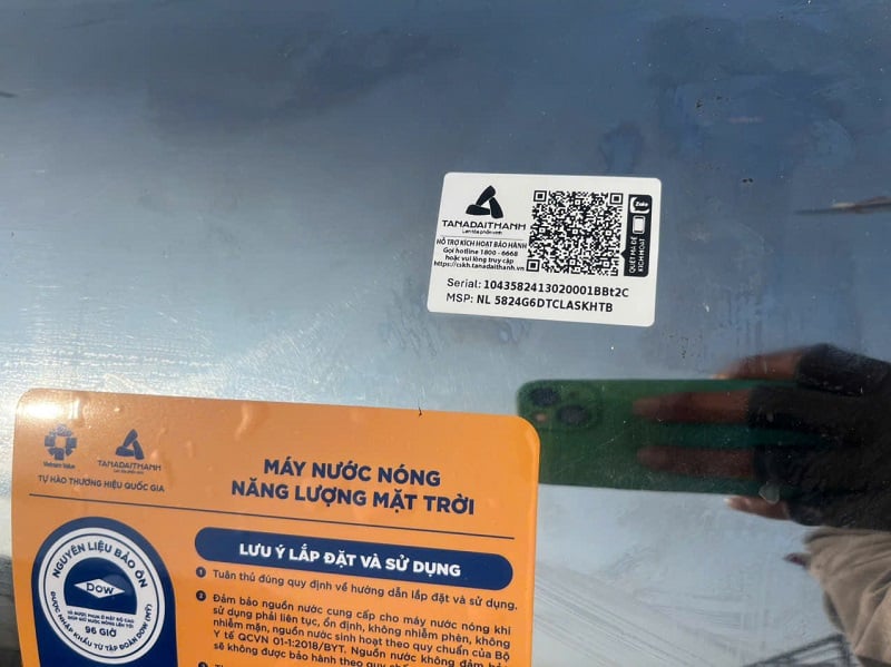 Tem bảo hành máy nước nóng NLMT Đại Thành Tem bảo hành máy nước nóng NLMT Đại Thành