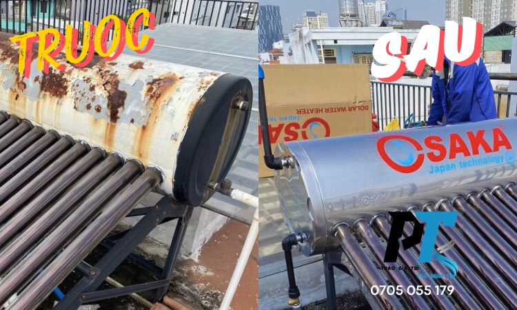 Hình ảnh lắp đặt thực tế Thay Bình bảo ôn Máy nước nóng mặt trời Osaka Hình ảnh lắp đặt thực tế Thay Bình bảo ôn Máy nước nóng mặt trời Osaka