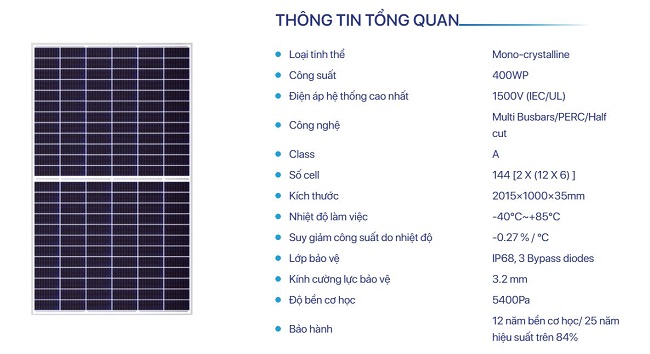 Thông số Kĩ thuật Tấm PIN QCEL Thông số Kĩ thuật Tấm PIN QCEL