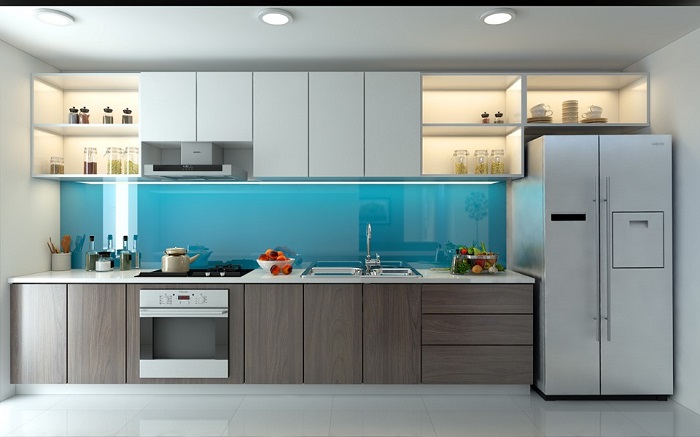tủ bếp chữ I tone màu xám - đen sang trọng MDF melamine vân gỗ tủ bếp chữ I tone màu xám - đen sang trọng MDF melamine vân gỗ