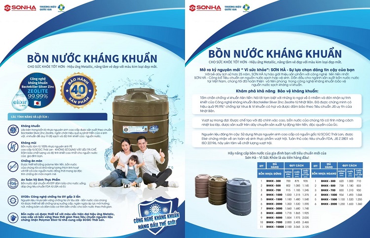 Thông tin và kích thước Bồn nước nhựa kháng khuẩn Sơn Hà Thông tin và kích thước Bồn nước nhựa kháng khuẩn Sơn Hà
