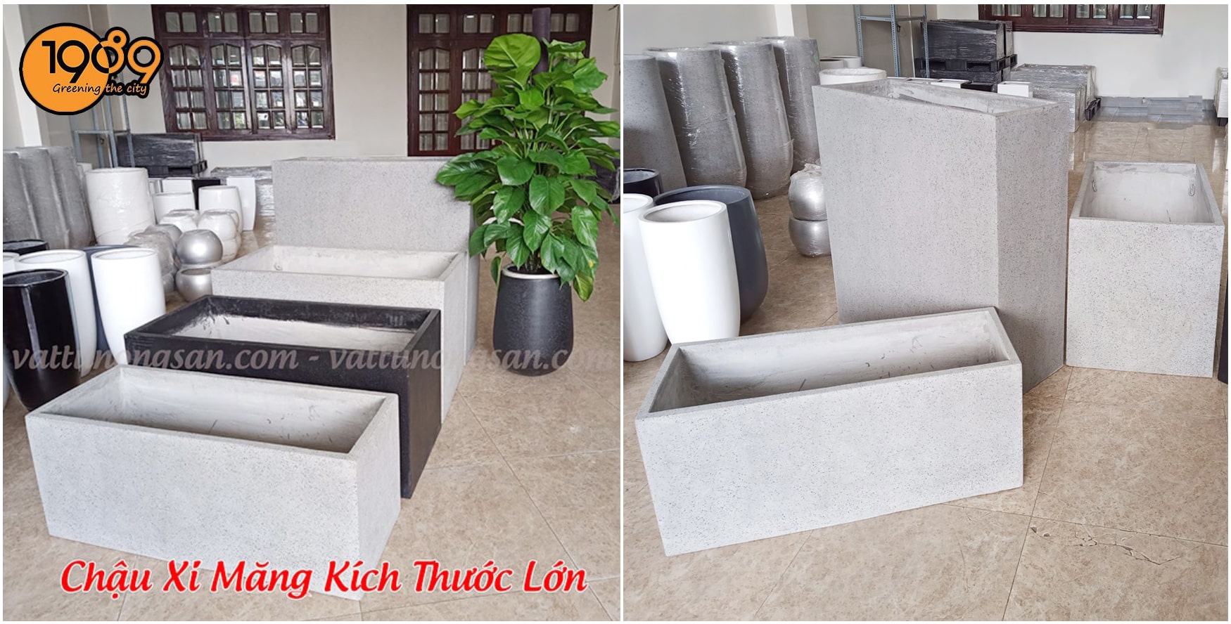 Chậu xi mang đá mài chữ nhật