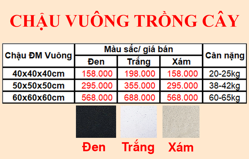 Chậu đá mài vuông 50cm giá rẻ nhất sài gòn