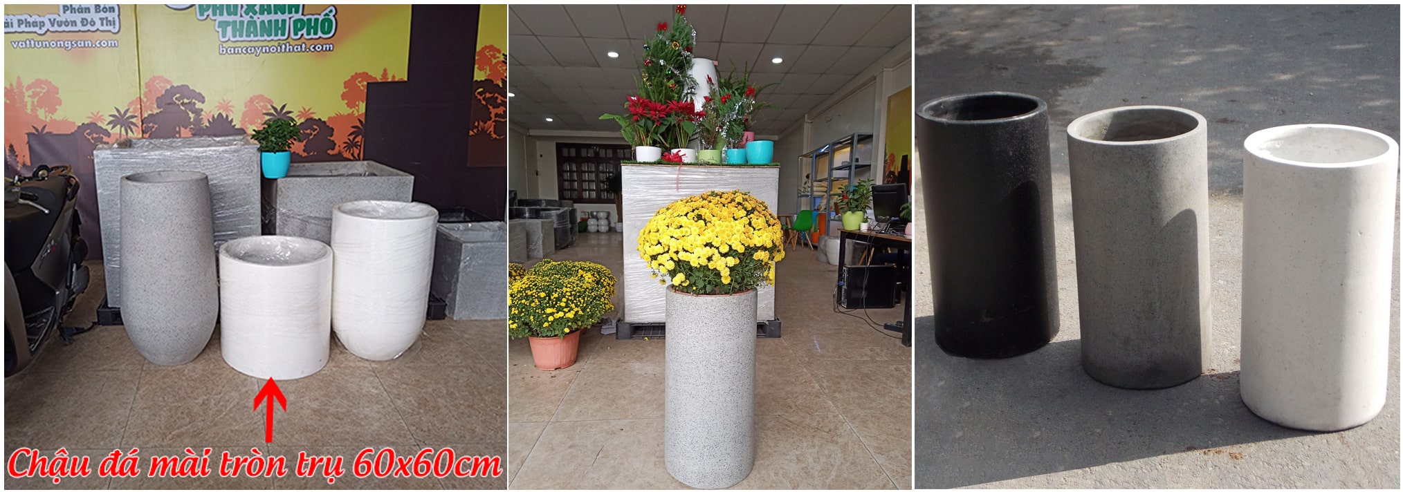 Chậu xi măng đá mài Tròn Trụ 1989