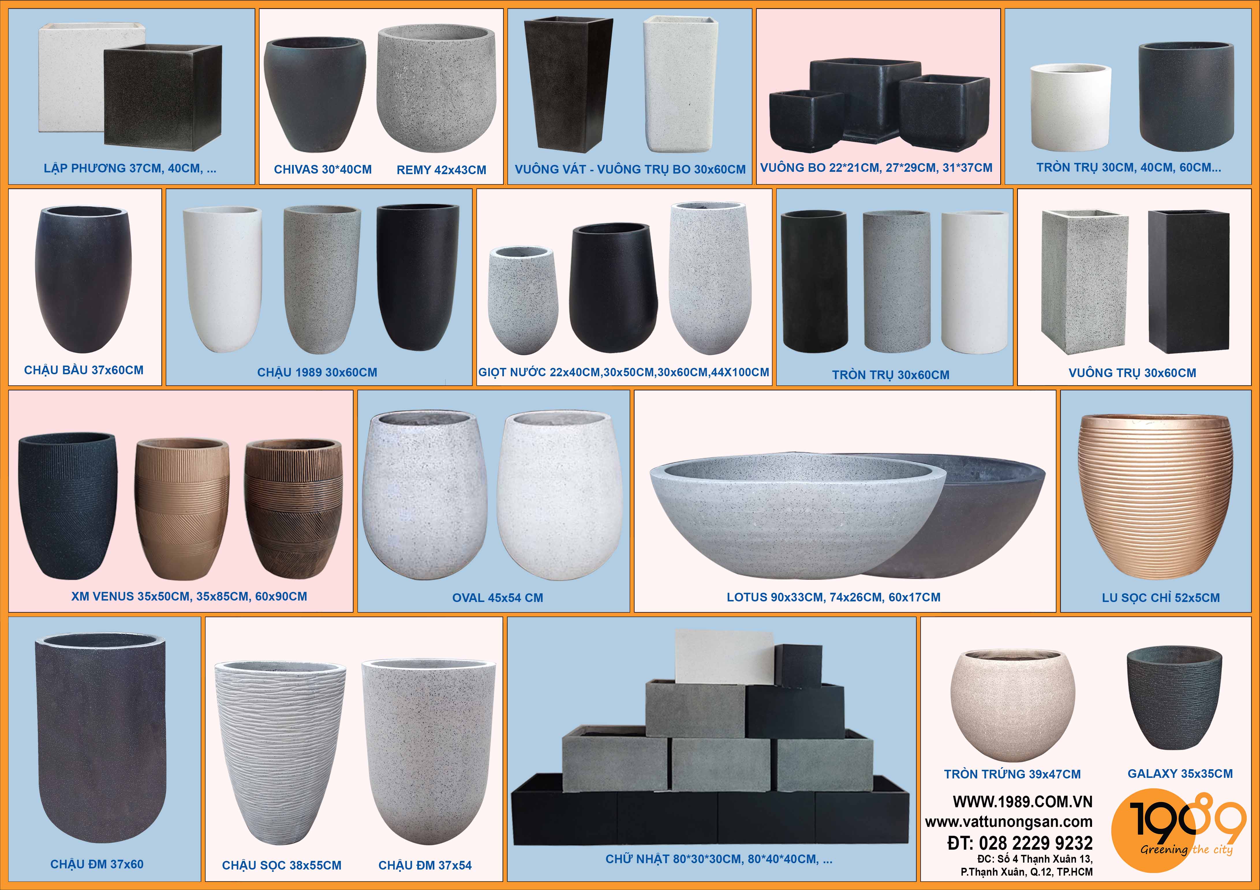 Chậu Đá Mài Trụ Vuông 40x60cm