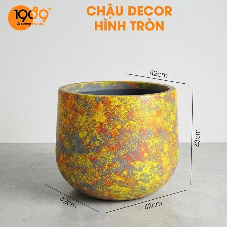 Chậu xi măng decor, chậu xi măng hình tròn 32*33cm, chậu cây cảnh 1989,Chậu trồng cây trang trí, chậu đá mài vuông, decor sân vườn hiện đại