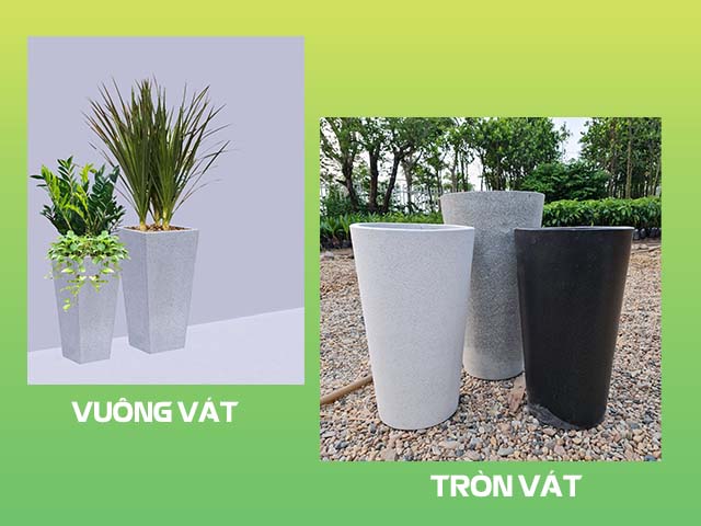 chậu cảnh xi măng đá mài vuông vát tròn vát