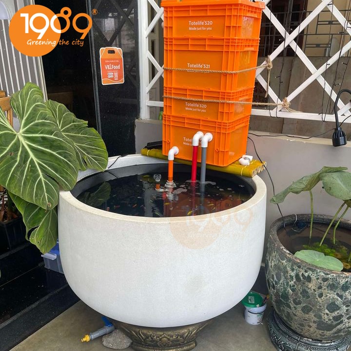 chậu xi măng đá mài tròn bầu 60*100