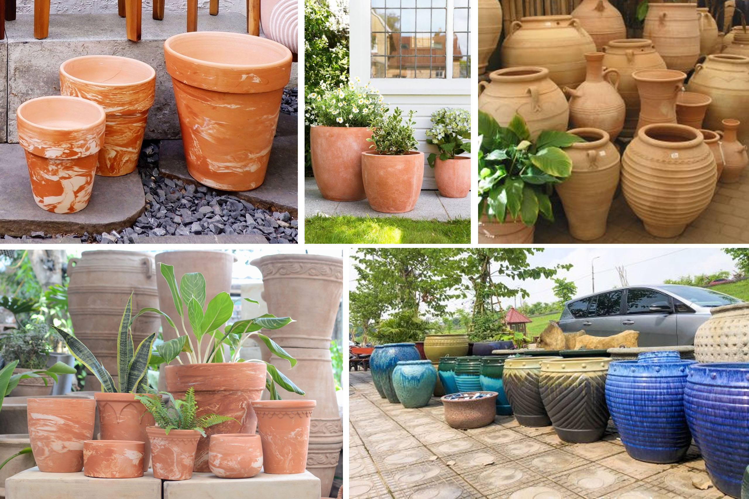 So sánh chậu xi măng đá mài và chậu gốm