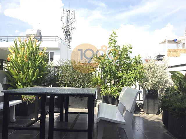 chậu trồng cây hình chữ nhật vuông trên sân thượng của khách