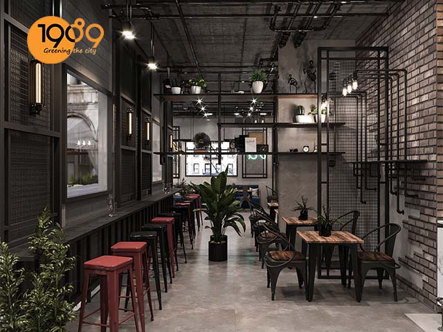 chậu trồng cây quán cafe phong cách công nghiệp 3
