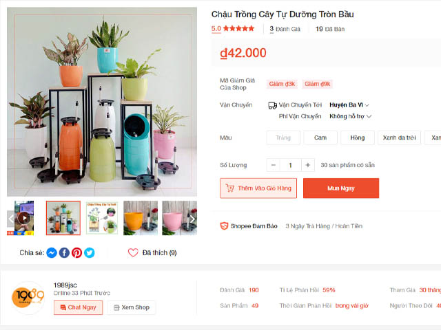 chậu trồng cây thông minh tự tưới nước tròn bầu shopee