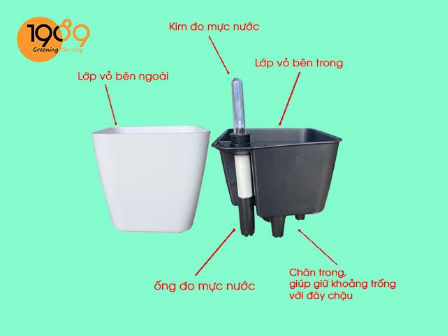 chậu trồng cây thông minh tự tưới nước vuông bàu