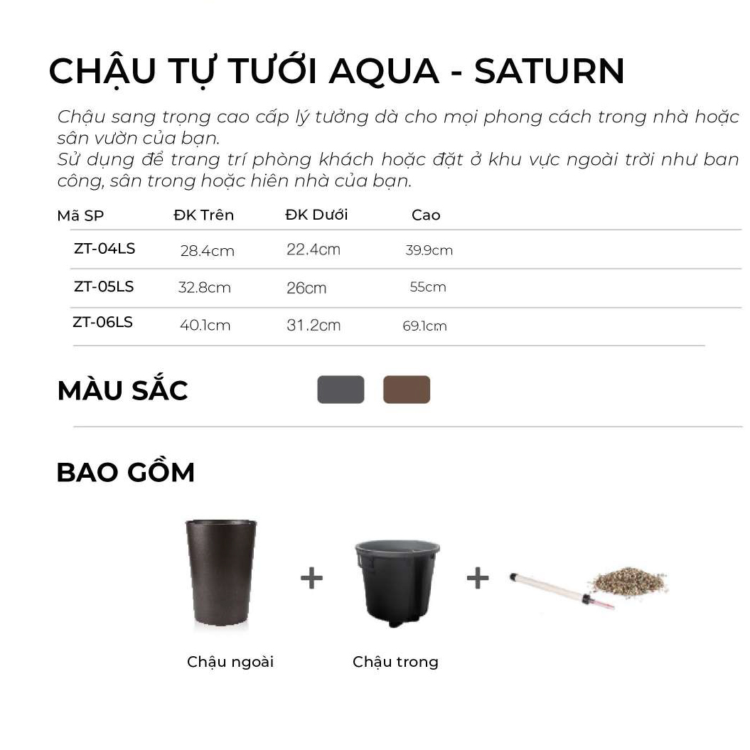 Chậu tự tưới AQUA-Saturn, chậu trồng cây, chậu cao cấp, chậu tự dưỡng