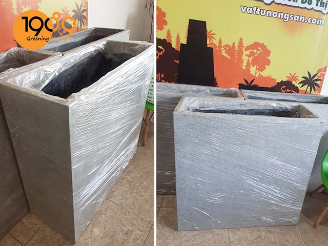 chậu xi măng đá mài chữ nhật cao 1m màu xám